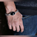 Shiny Silver Plated Black Stone Bracelet For men. 