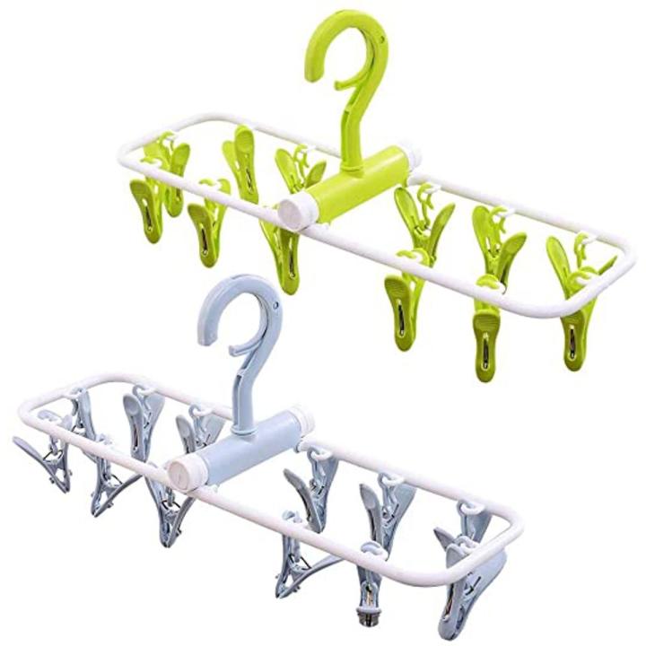 Sdoveb Foldable Clip and Drip Hanger, Clothes Hanging Drying Rack Sock Hanger Underwear Hanger with 12 Clips, Hanger for Towels, Bras, Baby Clothes, Laundry Hanging Air Dryer