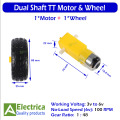 1 pair Yellow TT Motor With Plastic Wheel Dual Shaft Plastic DC Gear Motor 1-Set for DIY Projects By Electrica. 