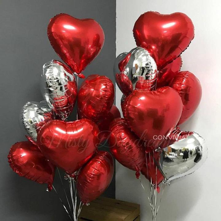 10 Pcs Red Silver Heart Balloons for Wedding Decoration, 18 inch size Premium Quality, Wedding Anniversary, Bridal Shower, Birthday, Baby Shower Party Decorations