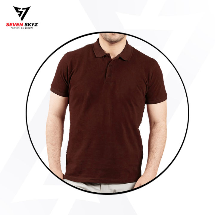 Collar Dark Tees Basic Dark Brown Polo T-Shirts For Men Short