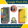 Google Pixel 4 XL Ceramic Matte Glass Protector ( NO Black Border) Un-Breakable Anti-shock Anti-Finger Tempered Screen Protector + Back Jelly Soft TPU Hydrogel Film Protection +Back 9H Camera Glass Protector Lens For google pixel 4xl - Transparent. 