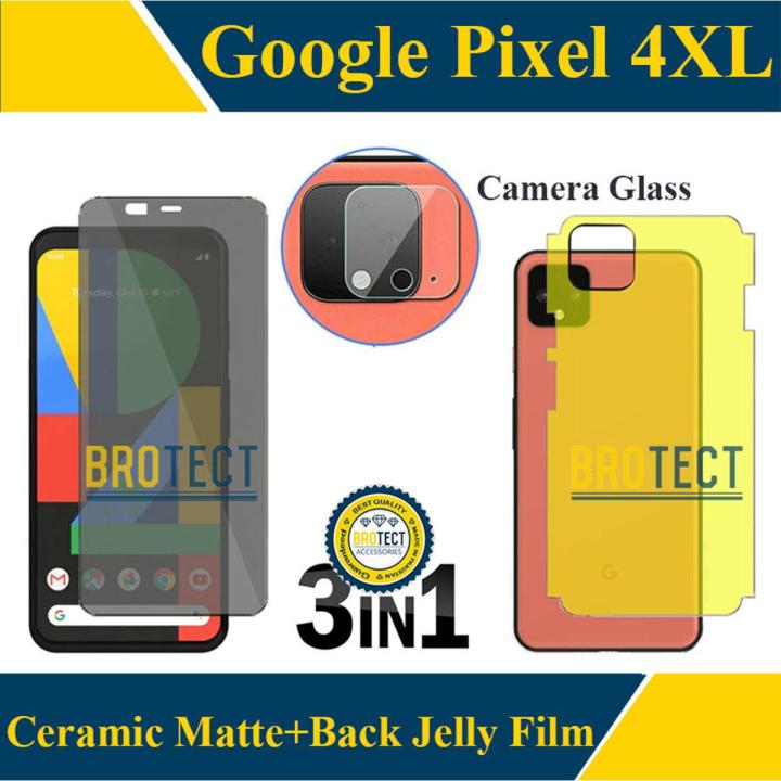 Google Pixel 4 XL Ceramic Matte Glass Protector ( NO Black Border) Un-Breakable Anti-shock Anti-Finger Tempered Screen Protector + Back Jelly Soft TPU Hydrogel Film Protection +Back 9H Camera Glass Protector Lens For google pixel 4xl - Transparent