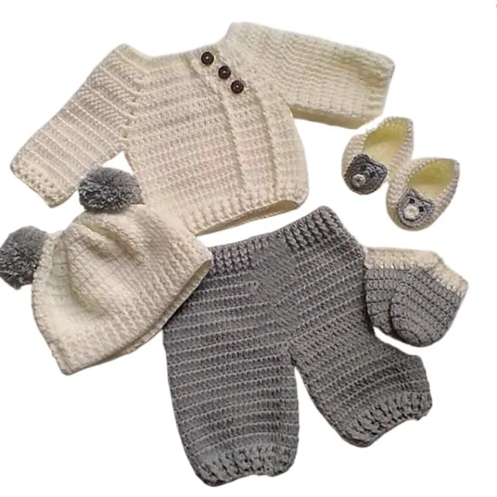 Handmade wool dark grey baby store winter kit