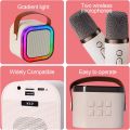 K12 Wireless Mic With Speaker - Single / Double RGB 7 Colour Dancing Light Karaoke Mic With Portable Bluetooth Microphone For Recording With Speaker For Music - 3 in 1 USB / AUX / SD Card Slot Karaoke Handheld Microphone - Black, Blue & Pink Colours. 