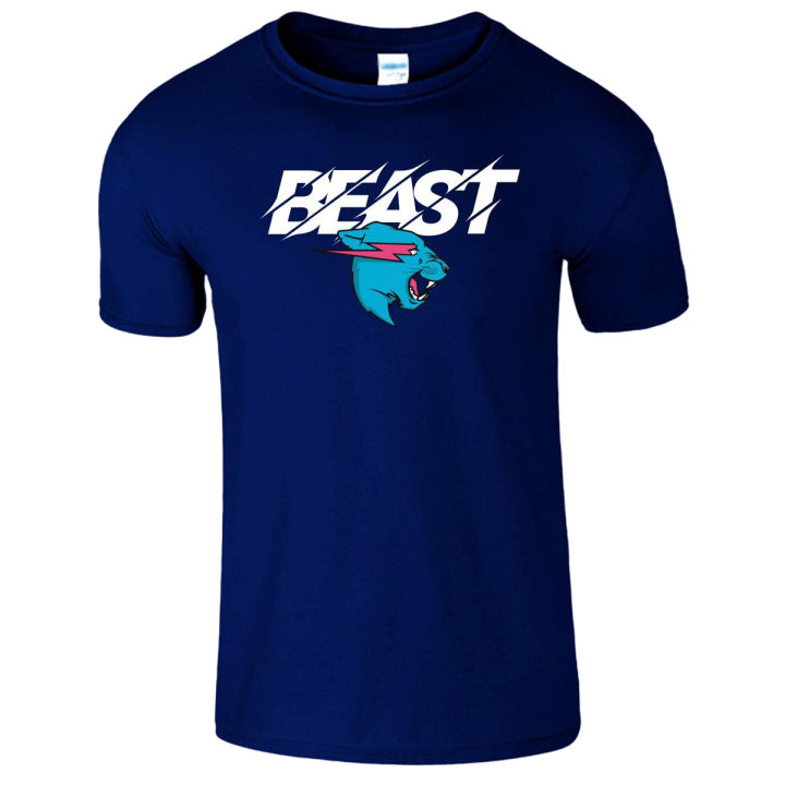 Navy Blue Cotton Mr Beast Mens T Shirt Lightning Cat Youtuber Merch Gaming Boys T-shirt