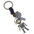Punk Cartoon Robot Pendant Genuine Leather Keychain For Men Cowhide Key Ring Car Key Chain Waist Accessory. 