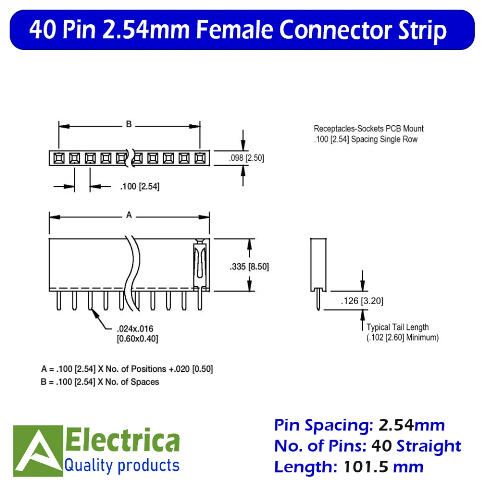Breakaway Female Header 30-Pack 2.54mm Header Connectors - 40-Pin Male ...