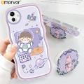 AMORVOR for Samsung A04 Back Cover (With Free Holder) Space Girl Soft Wavy Phone Case Camera Protection Transparent TPU Soft Cover. 