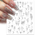 TAHANgTA Hot Selling  Silver Metal Butterfly 3D Nail Sticker Black White Butterflies Star Adhesive Slider Wraps Manicure Gel Polish Decals. 