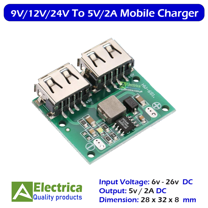 5V/2A Dual USB Car Charger Module 6-26V to 5v Step Down Mobile Charger ...