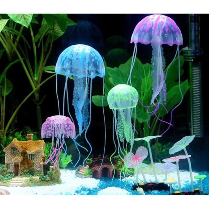 Pair of Aquarium Glowing Swim Effect Artificial Jellyfish Ornament Fish Tank Underwater Luminous Ornament Landscape Decoration
