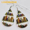 Lightweight Book Earrings Unique Book Themed Acrylic Earrings Trendy Waterdrop Shape Dangle Earrings with Book Shelves Pattern for Women Perfect Gift for Book Lovers Book Lover Earrings. 