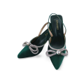 Velvet Sling Back High Heels with Rhinestone Strap Bow by Spunkz. 