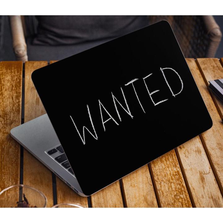 Wanted Lettering Text on Black Background laptop back vinyl skin sticker 12 13 14 15 15.6 inch size for all laptop skin sticker