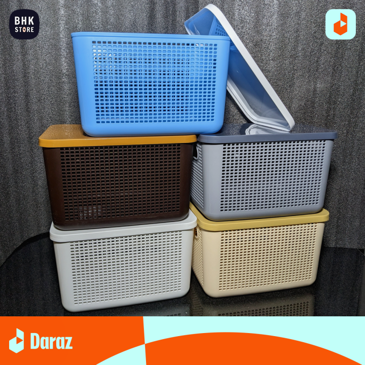 IKEA%20Style%20Premium%20Quality%20Plastic%20Storage%20Basket%20with%20Lid/Cover%20-%20Durable%20Open%20Storage%20Organizer%20Bins%20For%20Kitchen,%20Bathroom,%20Bedroom,%20Living%20Room%20-%20Mesh%20Pattern%20Design%20Multipurpose%20Home/Office%20Accessories%20Organizer%20Box%20with%20Handle%20-%20Large%20-%208L%20Capacity%20-%20Image%202