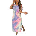 2021 Women's Summer Loose Maxi Dress, Casual Round Neck Short Sleeve Pocket Long Dress with Side Slit. 