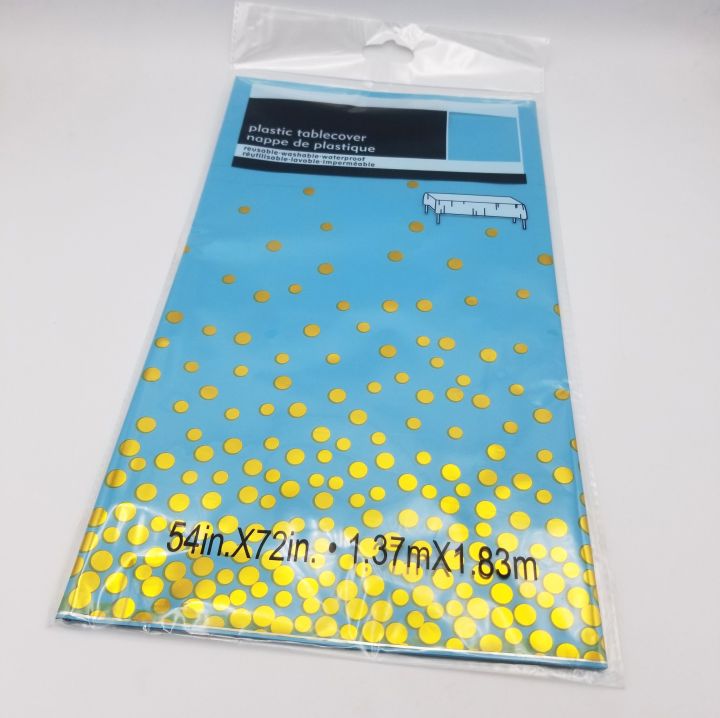 BLUE GOLDEN POLKA DOT TABLE COVER ( 137 CM X 183 CM )