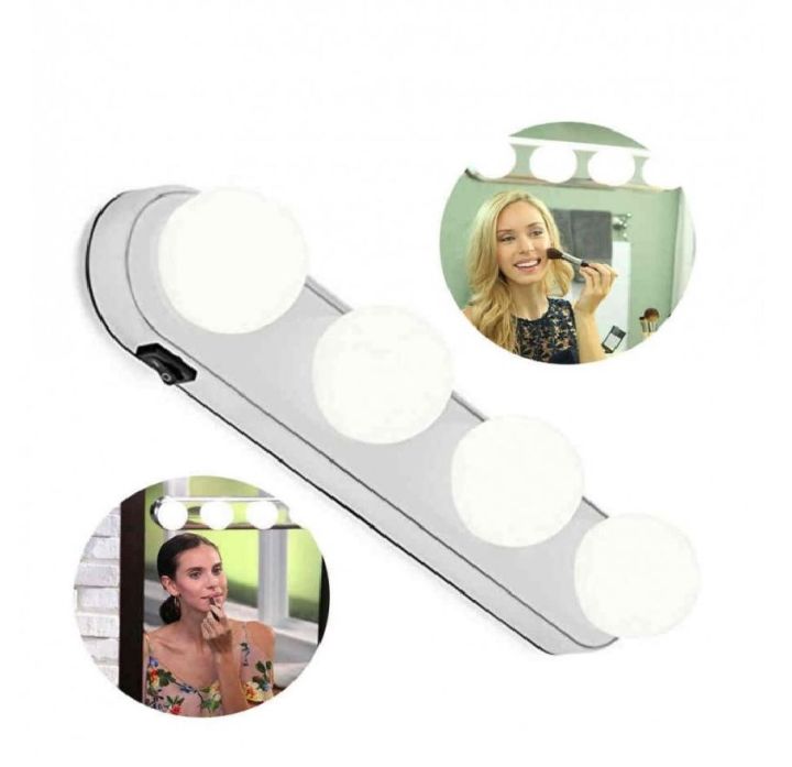 Cordless LED Mirror Makeup Light, Wireless Portable LED Vanity Mirror Lights, Studio Glow Vanity Make-up Light Natural Light for Makeup Dressing Table with 4 LED Bulbs, Professional Studio Glow Battery Powered Mirror Light