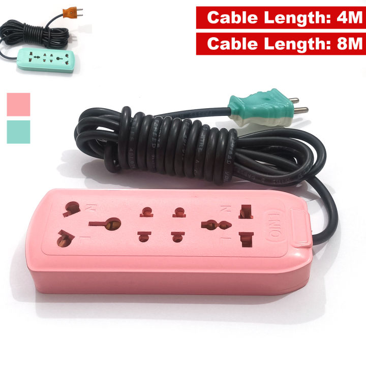 High Quality 4 Way Universal Power Extension Board With 4 Meter & 8 Meters long Cable - 1 Month warranty | Multiple EU / UK Sockets | 2 Round Pin Plug