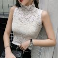 Women Slim Lace Tunic Tank Bottoming Tops Sleeveless Slim High Turtleneck Fitted Tank Top Sleeveless Mock Turtleneck Top. 