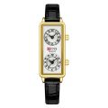 Dual Movement Watch Women Quartz Wristwatch 2 Time Zone Clock Stainless Steel Black Leather. 