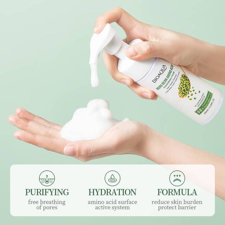 BIOAQUA Mung Bean Amino Acid Oil Control Acnes Anti-Oxidation Gentle Moisturizing Foam Cleanser 150ml