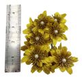 Golden Glitter Artificial Flowers with Pearl Centers - Set of 2 Bunches (6 Flowers Each). 