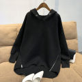 Women Hoodie Long Sleeve Pure Color Ribbed Cuff Sweatshirt. 