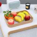Antique Wooden Rattan Pattern Serving Tray Set. 