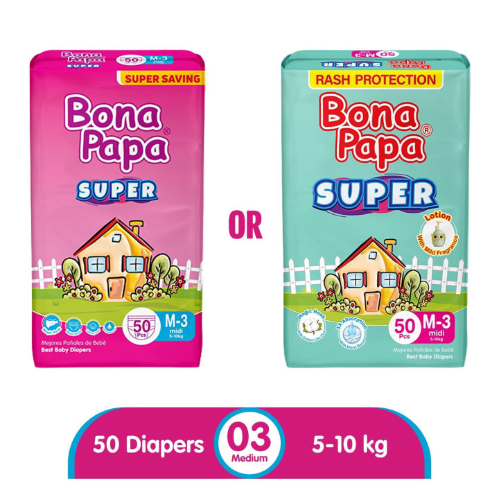 Bona Papa Super Diapers -  Super Economy Pack - Medium Size 3 - 50 Pcs