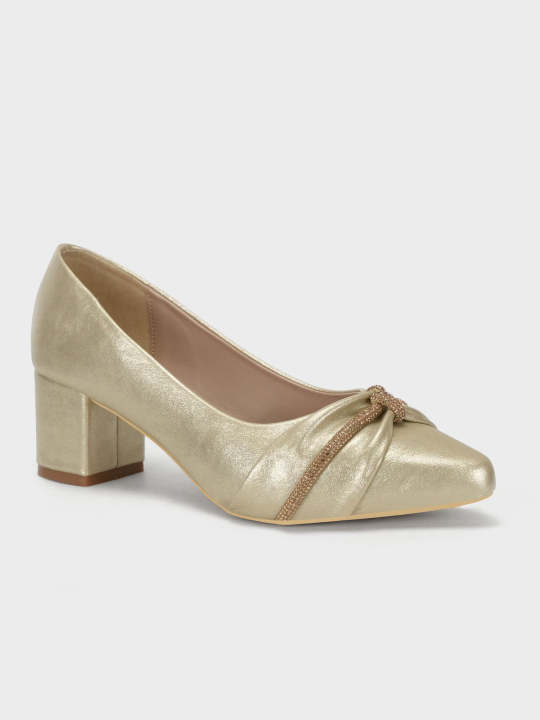 Unze London Women "DIADEM" Shimmery Block Heel Courts For Women - Courts Shoes For Women