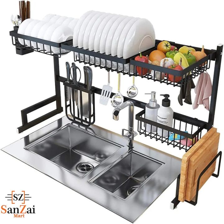 Over%20The%20Sink%20Dish%20Drying%20Rack%20with%20Fruit%20Basket%20Kitchen%20Counter%20Bowl%20Fork%20Cup%20Spoon%20Dish%20Drainer%20Dishrack%20Matte%20Black%20-%20Image%202