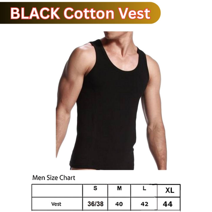 Pack Of 1- Banyan / Vest Black Cotton SANDO Sleeveless For Men