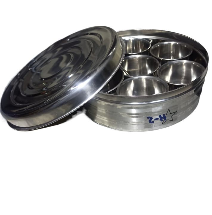 7 Partitions Large Spices Container Round Box Stainless Steel