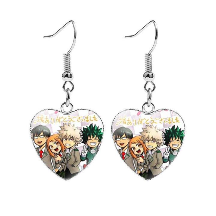 My Hero Academia Earrings Anime Figure Glass Poster Handmade Lovely Heart Earings Women Fans Gift Jewelry