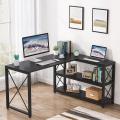 Eye Catching L-Shaped Reversible Industrial Desk with Storage Shelves Corner Computer Desk PC Laptop Study Table Workstation for Home Office And for Small Space. 