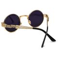 Peekaboo vintage retro gothic steampunk mirror sunglasses gold and black sun glasses vintage round circle men UV gafas de sol. 