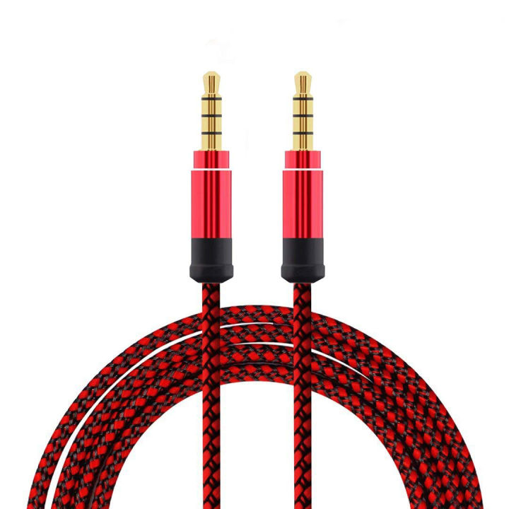 red 1.5 meter high-grade braided metal audio cable 3.5 mm AUX audio ...