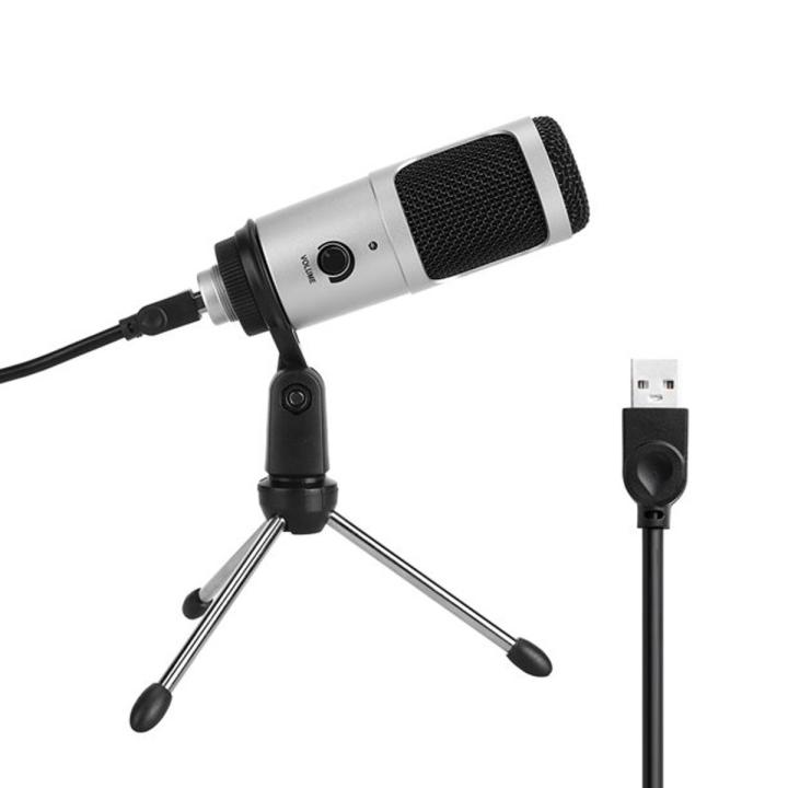 USB Microphone,Cardioid Metal Condenser for Karaoke Recording Microphone with Noise Suppression,Plug & Play,Latency-Free with with Tripod Stand for _YouTube-K669 Gaming Recording PC,Laptop,Conferences, Chat,Live Broadcast_ silver Color