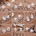Anting Stud Korean Silver Crystal Earrings Shining Fashion Women Heart Bow Earrings Jewelry Gift Encounter. 