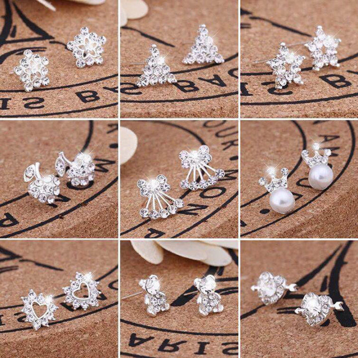 Anting Stud Korean Silver Crystal Earrings Shining Fashion Women Heart Bow Earrings Jewelry Gift Encounter