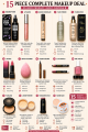15Pcs Makeup Deal - Fixer + Lipgloss + Concealer + Primer + Foundation + Bullet Lipstick + Blender + 36H Liner + 2Pcs Pencil + 2 Nail Polish + Foundation Stick + Base + Loose Powder + Pan Cake. 
