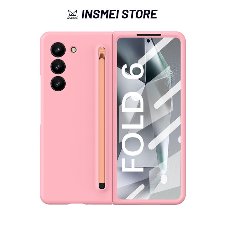[Touch Pen & Glass Front Film] for Samsung Z Fold 6/5/4/3 Case | S Pen Slot | Ultra Thin Hard PC Cover for Galaxy Z Fold6 Fold5 Fold4 Fold3 | PINK