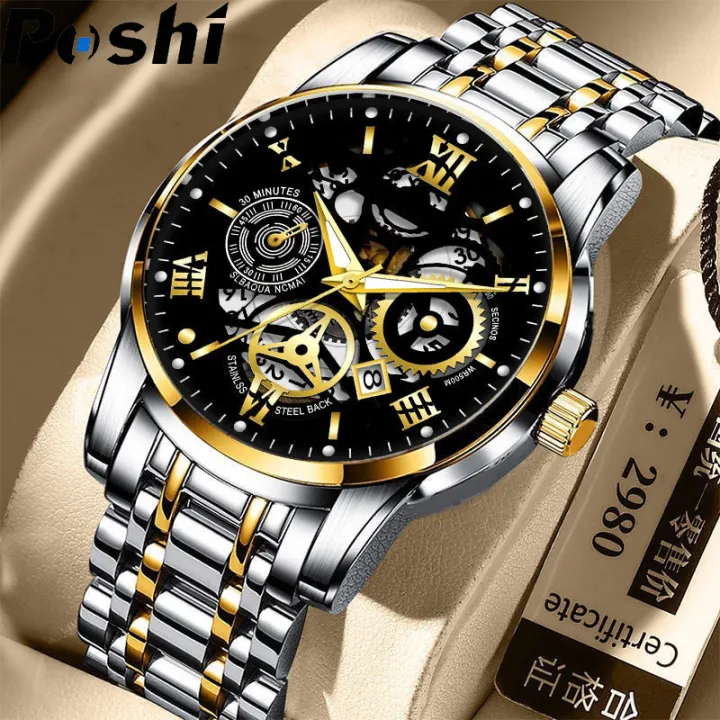 POSHI%20Luxury%20watch%20for%20men%20relo%20water%20proof%20Creative%20Dial%20Automatic%20Movement%20Wrist%20Watch%20For%20Man%20gold/black%20calendar%20luminous%20display%20Stainless%20Steel%20Strap%20-%20Image%203