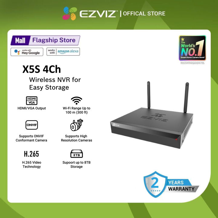 Ezviz by Hikvision Wireless 4ch/8ch NVR X5S with HDMI/VGA Output | Supports High-Resolution Cameras of Up to 3K Video Quality | Wi-Fi Range Up to 100 m (300 ft)| Supports ONVIF Conformant Camera | H.265 Video Technology | Supports upto 8TB Storage