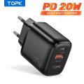 TOPK B210P 20W Quick Charge 3.0 USB Type C PD Charger For iPhone 12 Pro Max Xiaomi USB C Fast Charging Travel Wall Phone Charger. 