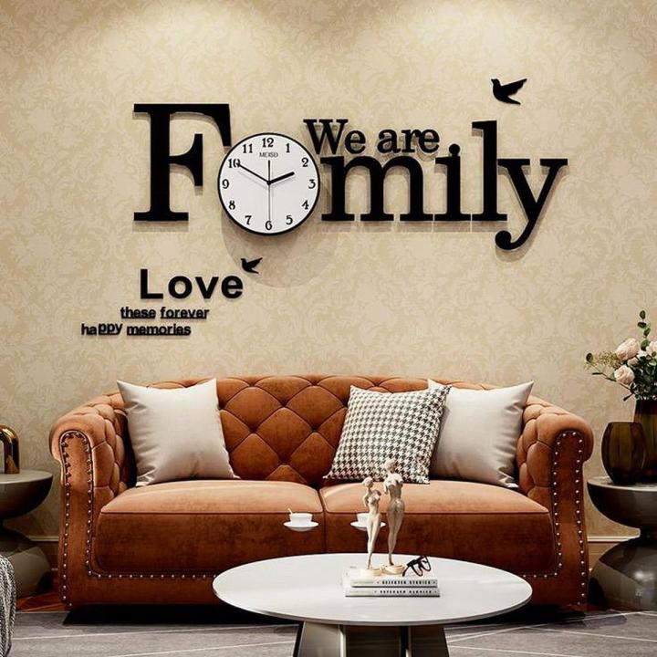 3d Design We Are Family Wall Clock - Black Colour - 30 Inches Large Size Best for Bedrooms, Office
