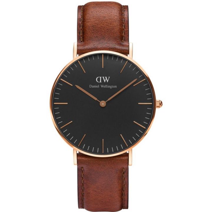 Daniel Wellington Black Dial Brown Leather Strap Watch For Unisex DW00100136