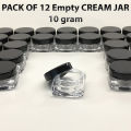 pack of 12 Empty Cosmetic Containers With outer Acralic Box Makeup Face Cream Pot Jar Refillable Cosmetic 10 gm. 